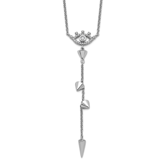 925 Sterling Silver Rhodium Plated Evil Eye Cubic Zirconia With 2in Extension Necklace 18 Inch 16.75mm Wide Pendant Neck