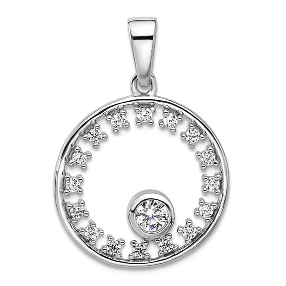 925 Sterling Silver Rhodium Plated Fancy Cubic Zirconia Circle Pendant Necklace 26.1x18.8mm Wide 3.25mm Thick Pendant fo