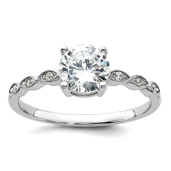 925 Sterling Silver Rhodium Plated Fancy Cubic Zirconia Engagement Ring Size 8 1.6mm Wide Engagement Ring for Women