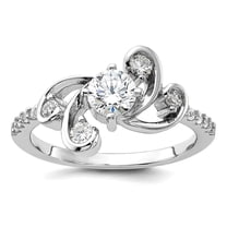 925 Sterling Silver Rhodium Plated Fancy Cubic Zirconia Ring Size 6 1.6mm Wide Ring for Women