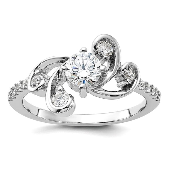 925 Sterling Silver Rhodium Plated Fancy Cubic Zirconia Ring Size 6 1.6mm Wide Ring for Women