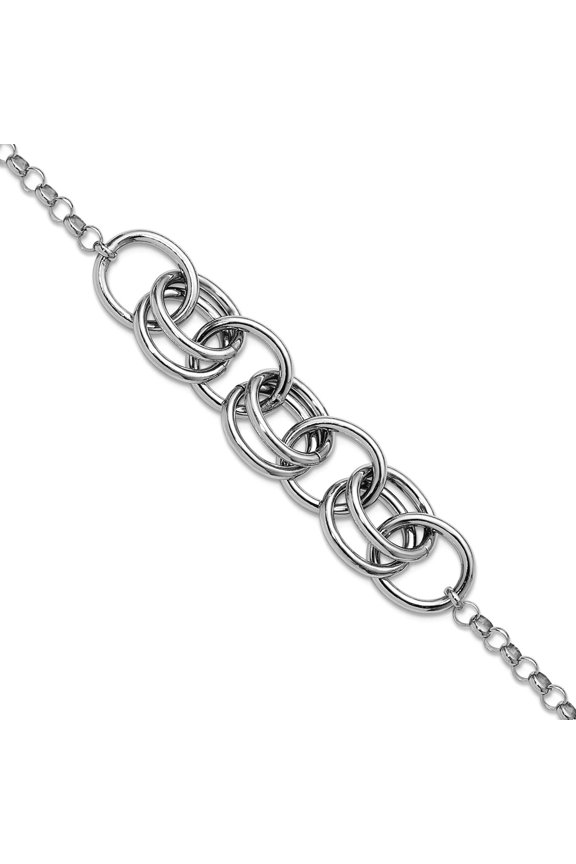 925 Sterling Silver Rhodium Plated Fancy Link Bracelet 7.25 Inch Link Bracelet for Women - 9.5 Grams