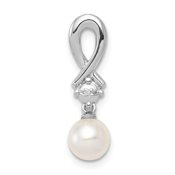 925 Sterling Silver Rhodium Plated Freshwater Cultured Pearl Diamond Pendant