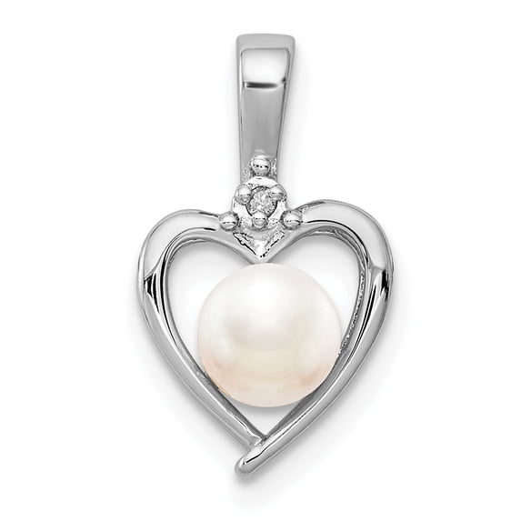 925 Sterling Silver Rhodium Plated Freshwater Cultured Pearl and Diamond Pendant