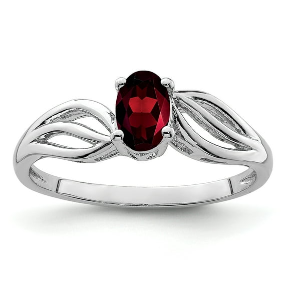 925 Sterling Silver Rhodium-Plated Garnet Ring Size 7