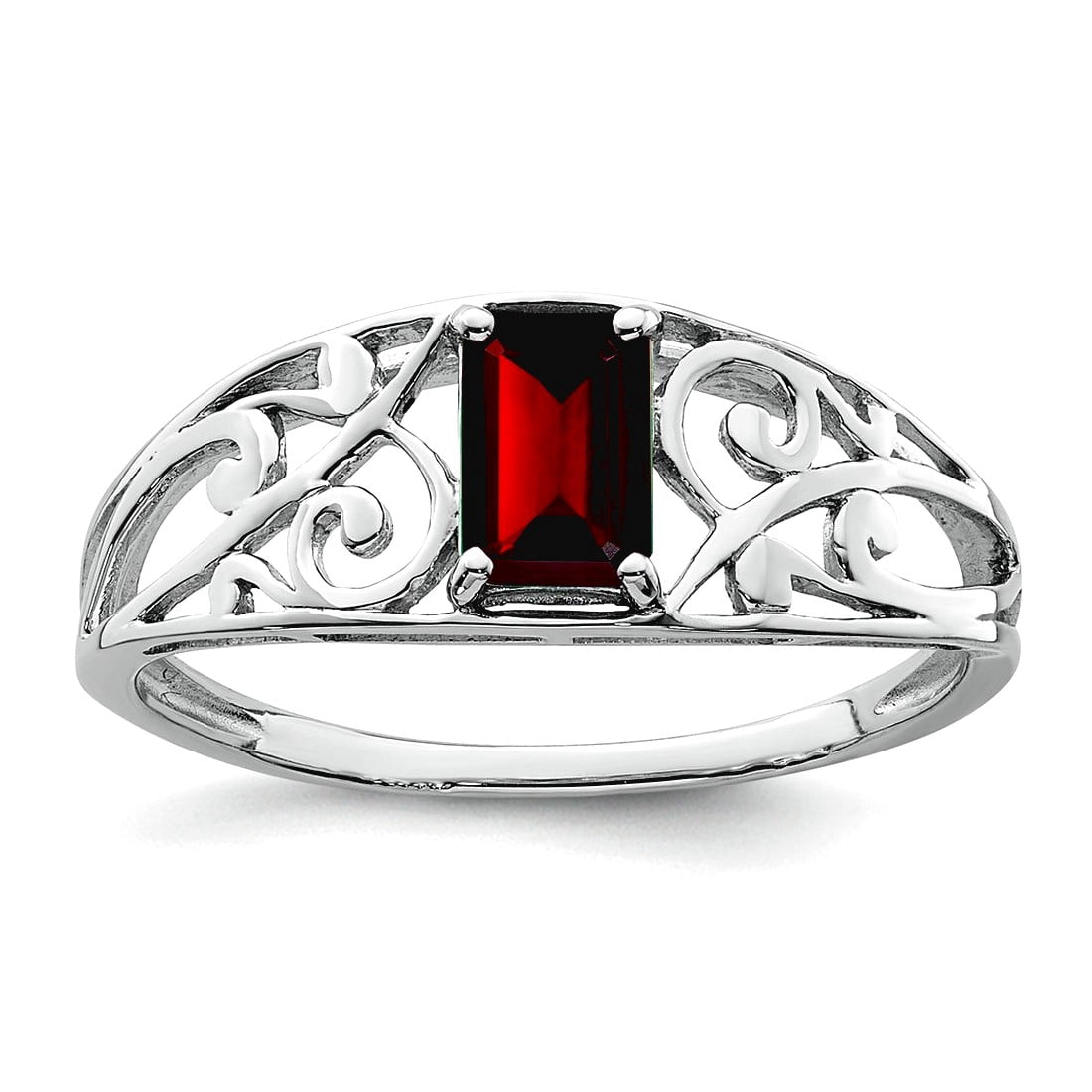 Sterling Silver Garnet Ring - Oval Polished Open Back Ring (Sizes 6, 7, 8)