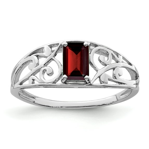 925 Sterling Silver Rhodium Plated Garnet Ring Size 9