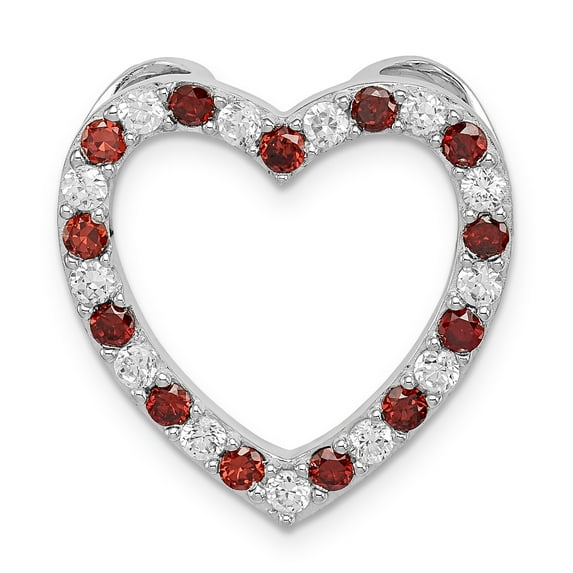925 Sterling Silver Rhodium Plated Garnet and Cubic Zirconia Heart Shaped Pendant