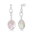 thumbnail image 1 of 925 Sterling Silver Rhodium Plated/Gold Plated High Polished Oval Mother of Pearl Linked Chain Dangling Earrings, 1 of 4