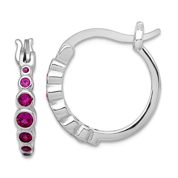 925 Sterling Silver Rhodium Plated Graduated Lab Created Ruby Hoop Earrings 16.7x16.6mm Wide 3.15mm Thick Hoop Earring f