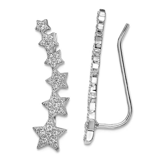 925 Sterling Silver Rhodium Plated Graduating Cubic Zirconia Stars Climber Earrings 25.3x6.5m Stud Earring for Women
