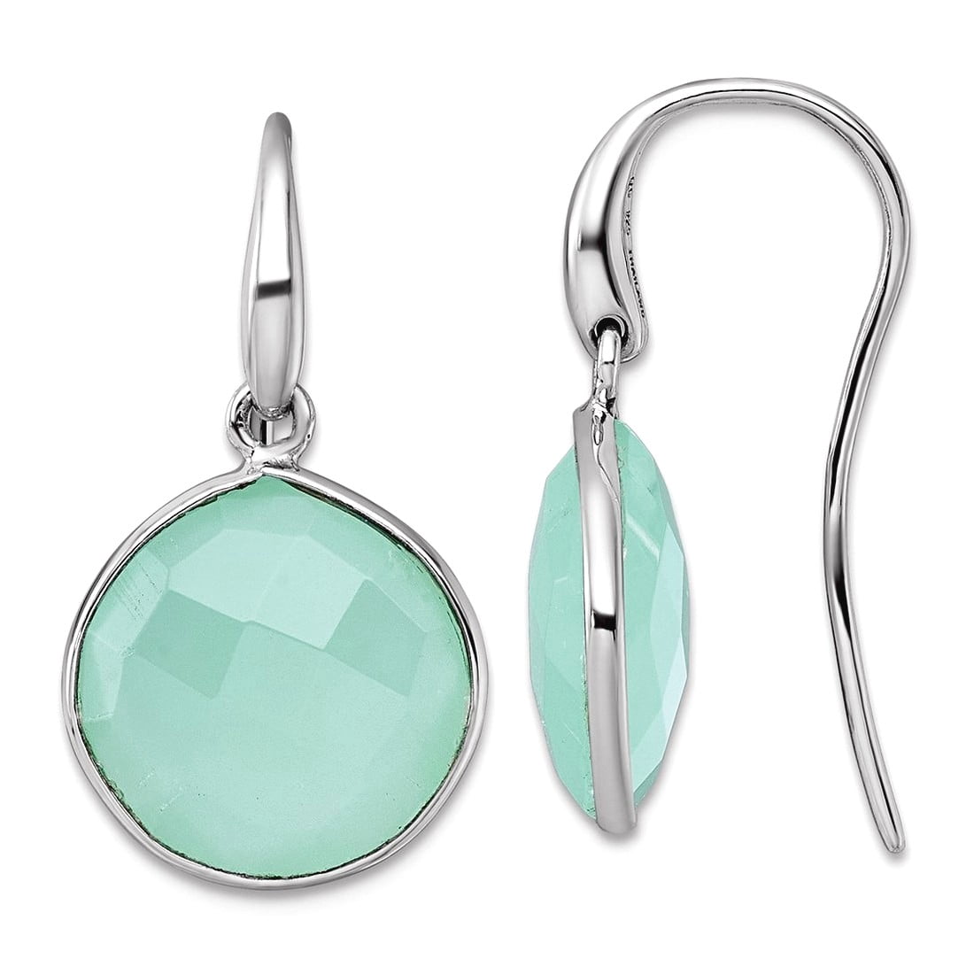 925 Sterling Silver Rhodium Plated Green Chalcedony Shepherd Hook Earrings 26.8x14mm Wide Stud Earring for Women