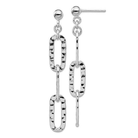 925 Sterling Silver Rhodium Plated Hammered Chain Post Long Drop Dangle Earrings 51.5x7.1mm Wide Dangle Earring for Wome