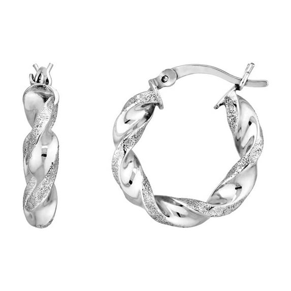 925 Sterling Silver Rhodium Plated High Polish Textured Twist Hoop Earrings Hoop Earring for Women