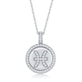 thumbnail image 1 of 925 Sterling Silver Rhodium Plated High Polished Micro Pave Cubic Zirconia Zodiac Disc Pendant with 18’’ Chain Necklace, 1 of 5