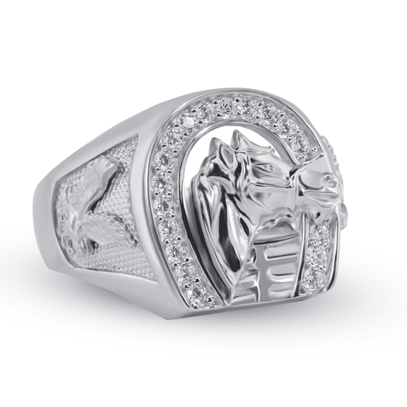 925 Sterling Silver Rhodium Plated Horse Shoe Horse Band Ring White CZ Jewelry Female Size 12