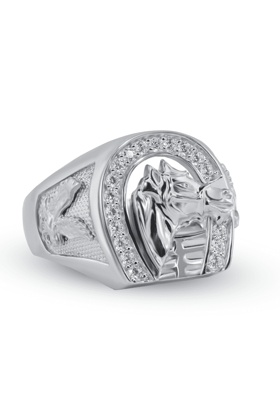 925 Sterling Silver Rhodium Plated Horse Shoe Horse Band Ring White CZ Jewelry Female Size 9