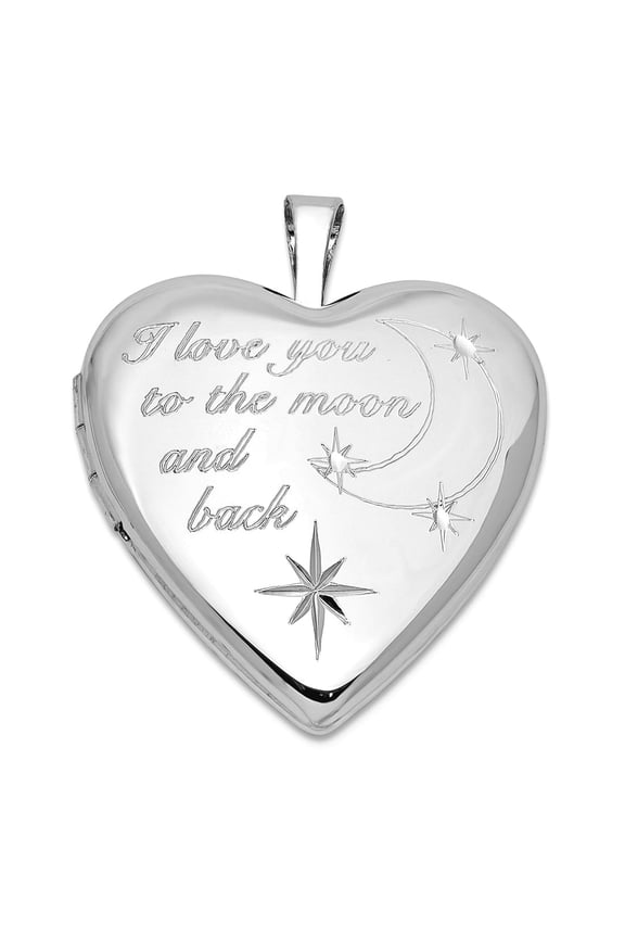925 Sterling Silver Rhodium Plated I Love You To The Celestial Moon and.. 20mm Heart Locket Locket Necklace for Women