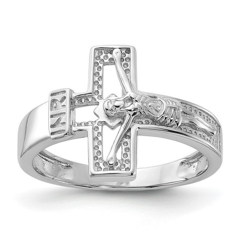 Sideways Cross Ring with Cubic Zirconia Rhodium on Sterling Silver, Size 4 to 11 Sideways Cross Ring with Cubic Zirconia Rhodium on Sterling Silver, Size 4 to 11