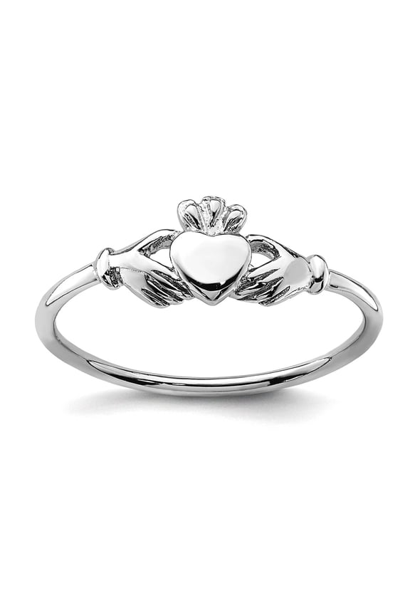 925 Sterling Silver Rhodium Plated Irish Claddagh Celtic Trinity Knot Ring Size 8 1.12mm Wide Ring for Women