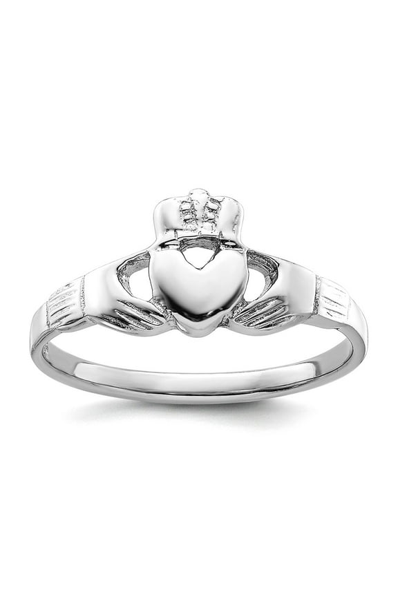 925 Sterling Silver Rhodium Plated Irish Claddagh Celtic Trinity Knot Ring Size 8 1.9mm Wide Ring for Women