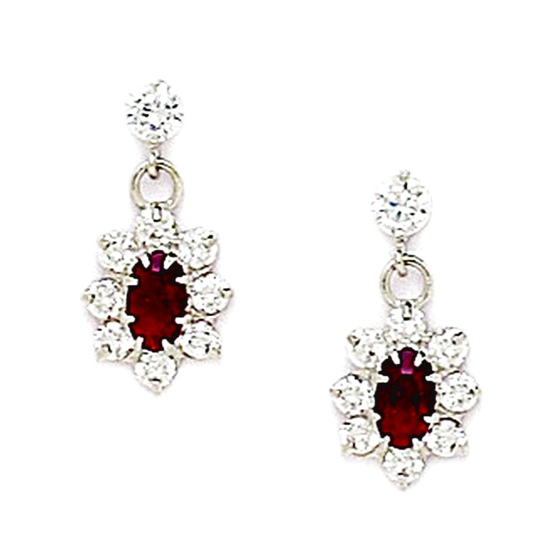 925 Sterling Silver Rhodium Plated January red 3x5mm CZ Screw Back Earrings 16x8mm Stud Earring for Women