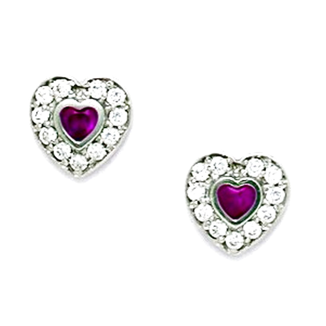 925 Sterling Silver Rhodium Plated July Red 3x3mm CZ Love Heart Screw Back Earrings 8x8mm Stud Earring for Women