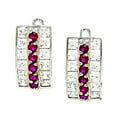 thumbnail image 1 of 925 Sterling Silver Rhodium Plated July Red CZ Triple Row Leverback Earrings 13x6mm Stud Earring for Women, 1 of 2