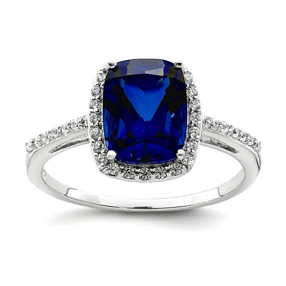 925 Sterling Silver Rhodium Plated Lab Created Blue Sapphire Cubic Zirconia Ring Size 7 1.09mm Wide Ring for Women
