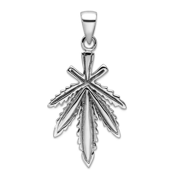 925 Sterling Silver Rhodium Plated Leaf Pendant Necklace 42.45x20.5mm Wide Pendant for Women