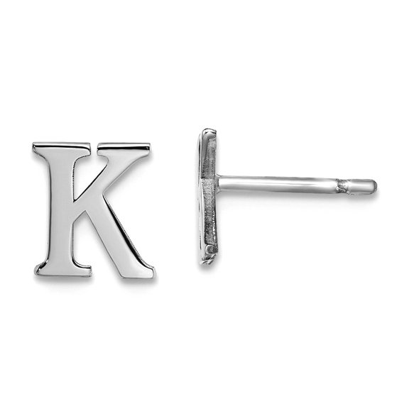 925 Sterling Silver Rhodium Plated Letter K Initial Post Earrings Stud Earring for Women - .8 Grams