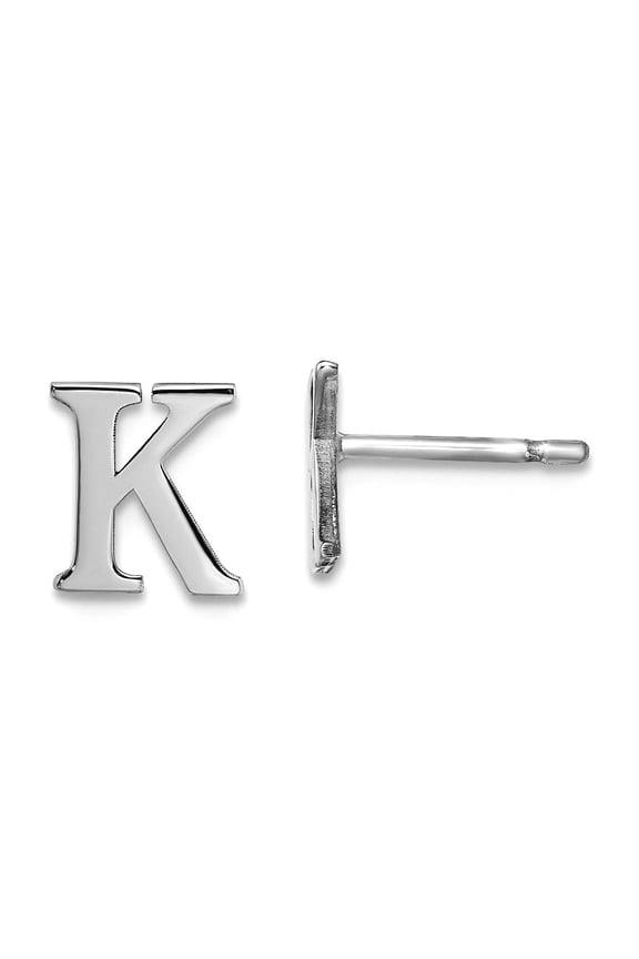 925 Sterling Silver Rhodium Plated Letter K Initial Post Earrings Stud Earring for Women - .8 Grams