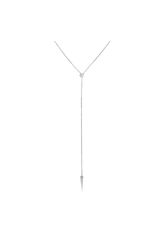 925 Sterling Silver Rhodium Plated Linear Design Cubic Zirconia and Spear Lariat Necklace 18 Inch Pendant Necklace for W