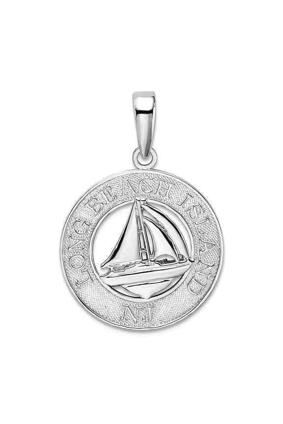 925 Sterling Silver Rhodium Plated Long Beach Island Nj With Sailboat Pendant Necklace 26.65mm long Pendant for Women