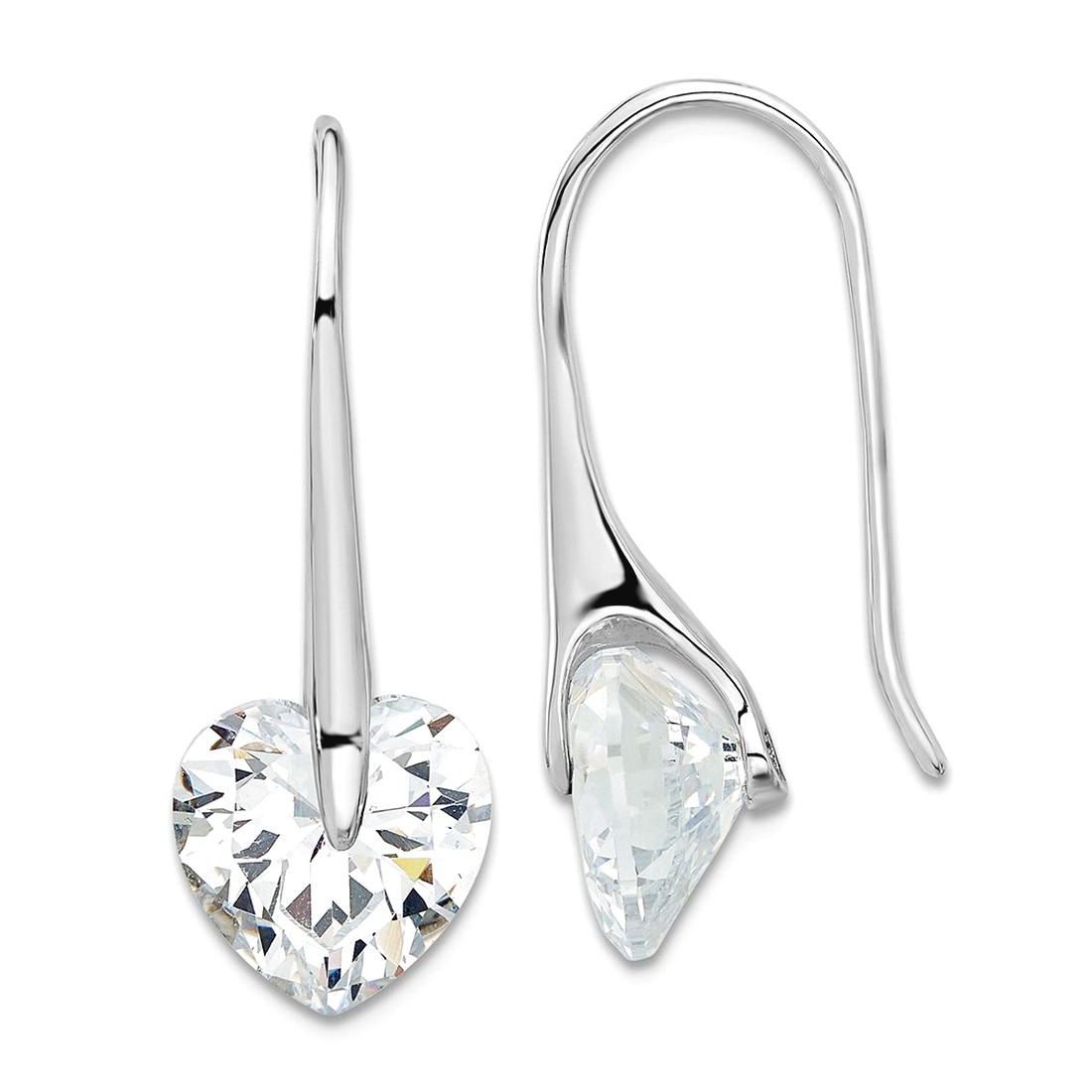 925 Sterling Silver Rhodium Plated Love Heart Cubic Zirconia Threader Hook Earrings 27.4x10.05mm Wide Stud Earring for W