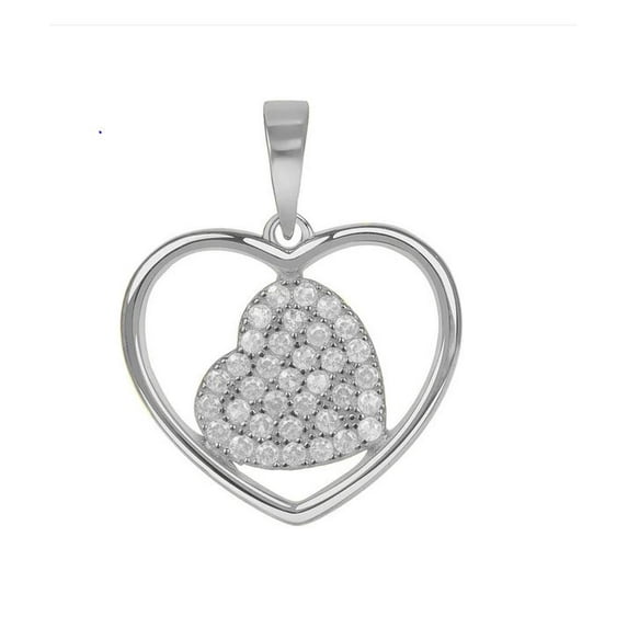925 Sterling Silver Rhodium Plated Micro Pave Cubic Zirconia Heart in Big Heart Pendant for Women, Italy MST