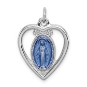 925 Sterling Silver Rhodium-Plated Miraculous Heart Medal