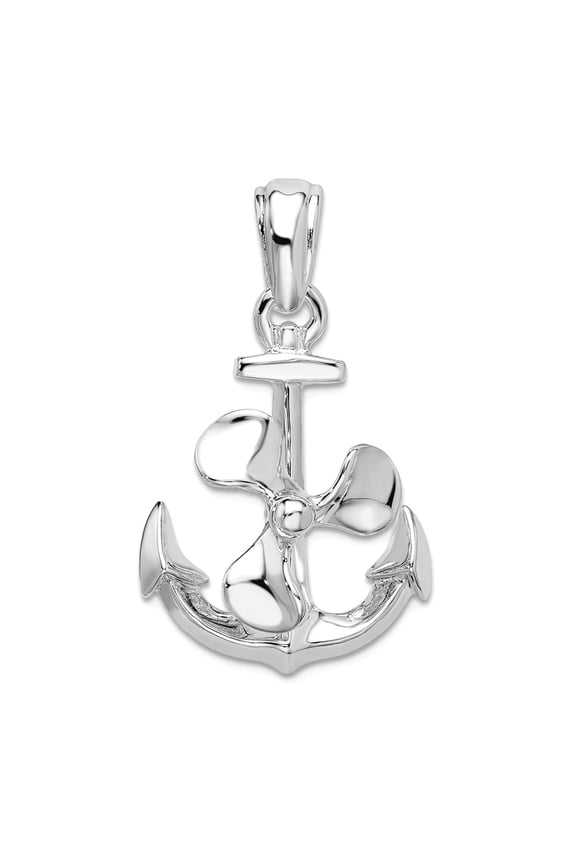 925 Sterling Silver Rhodium Plated Moveable 3d Nautical Ship Mariner Anchor With Propeller Pendant Necklace 32.45mm long