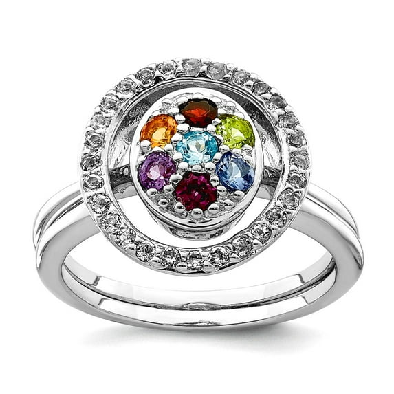 925 Sterling Silver Rhodium Plated Multi-gemstone With Halo 2 Ring Set Size 7 2.5mm Wide Ring for Women