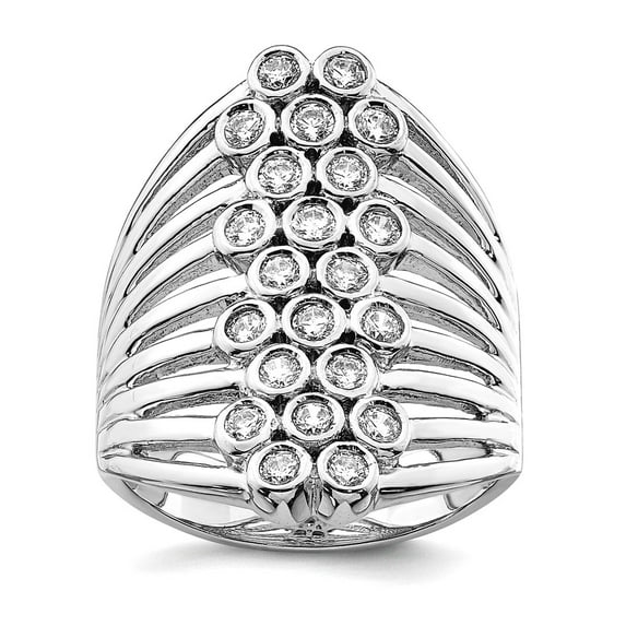 925 Sterling Silver Rhodium Plated Multi-row Bezel Cubic Zirconia Ring Size 6 Ring for Women
