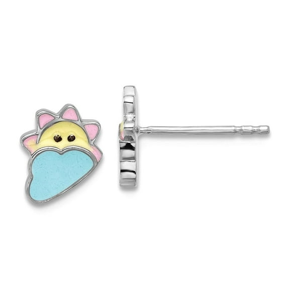 925 Sterling Silver Rhodium Plated Multicolor Enameled Sun and Cloud Mini Post Earrings 6.5x8.35mm Wide Stud Earring for