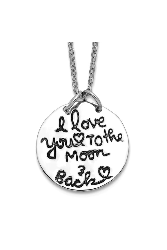 925 Sterling Silver Rhodium Plated Oxidized Celestial Moon and Back Necklace 18 Inch 18mm Wide Pendant Necklace for Wome