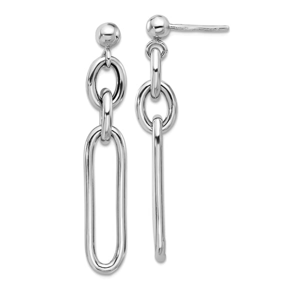 925 Sterling Silver Rhodium Plated Paperclip Dangle Post Earrings 41x7mm Wide Clip on Earring for Women