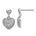 thumbnail image 1 of 925 Sterling Silver Rhodium Plated Pave Cubic Zirconia Love Heart Dangle Post Earrings 16.6x10.6mm Wide Dangle Earring f, 1 of 2