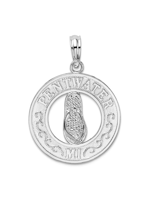925 Sterling Silver Rhodium Plated Pentwater Mi Circle With Flip Flop Pendant Necklace 25.51mm long Pendant for Women