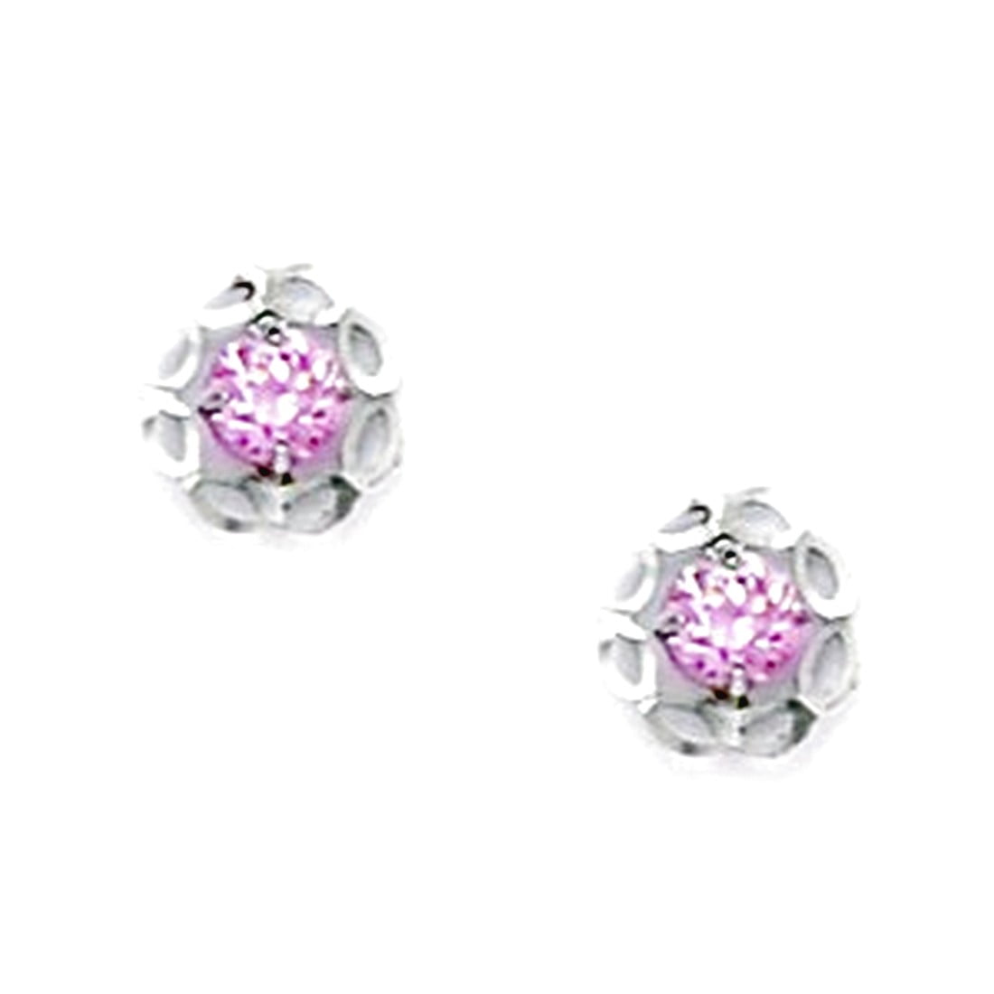 925 Sterling Silver Rhodium Plated Pink Cubic Zirconia Small Flower Screw Back Earrings 7x7mm Stud Earring for Women