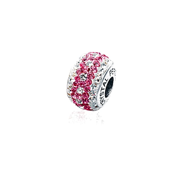 925 Sterling Silver Rhodium Plated Pink White Crystal Dotted Bead Charm Pendant Necklace for Women