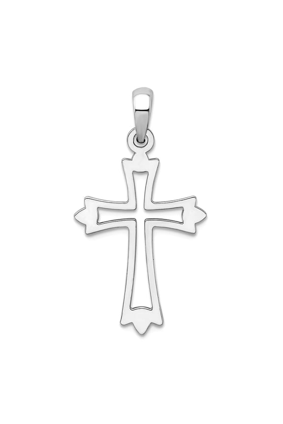 925 Sterling Silver Rhodium Plated Pointed Ends Cut-out Religious Faith Cross Pendant Necklace Pendant for Women