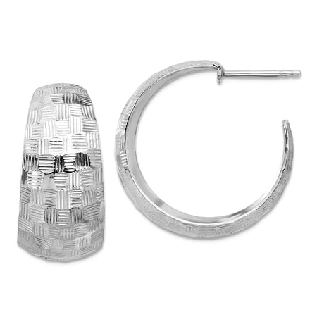 925 Sterling Silver Rhodium Plated Polish Textured J-hoop Post Earrings 25.6x26mm Wide 12mm Thick Hoop Earring for Women