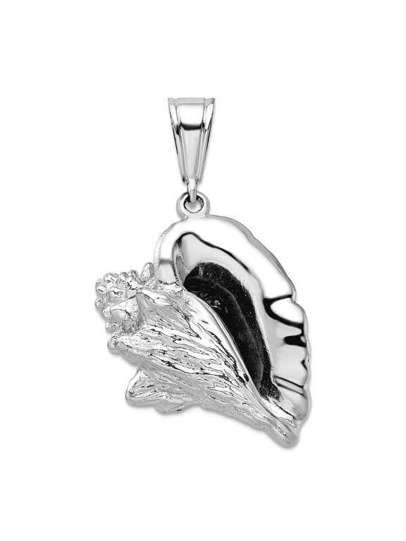 925 Sterling Silver Rhodium Plated Polished 3d Conch Shell Pendant Necklace 35.27mm long Pendant for Women
